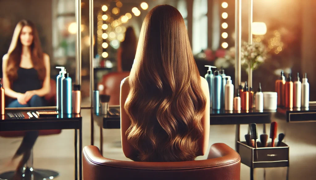 kobieta siedząca u fryzjera na zabiegu na włosy